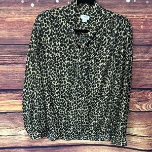 J. Crew Black and Cream Leopard Print Blouse